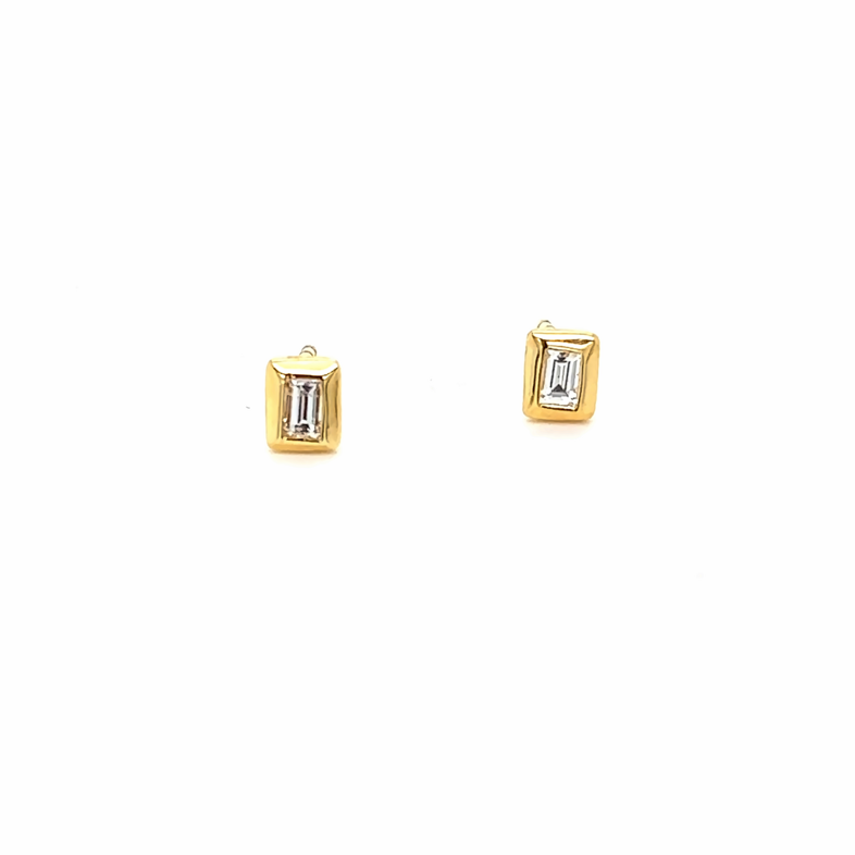 Yellow 14 Karat Baguette Stud Earrings With 2=0.20Tw Baguette Diamonds